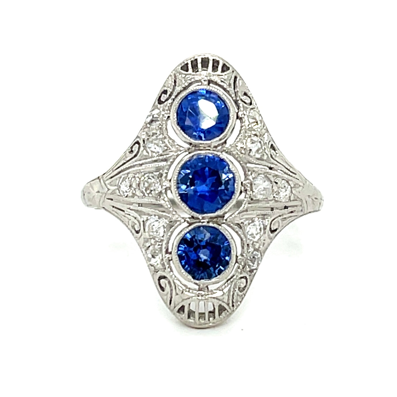Art Deco .86ct Sapphire .38ctw Diamond PT Ring Circa 1920s
