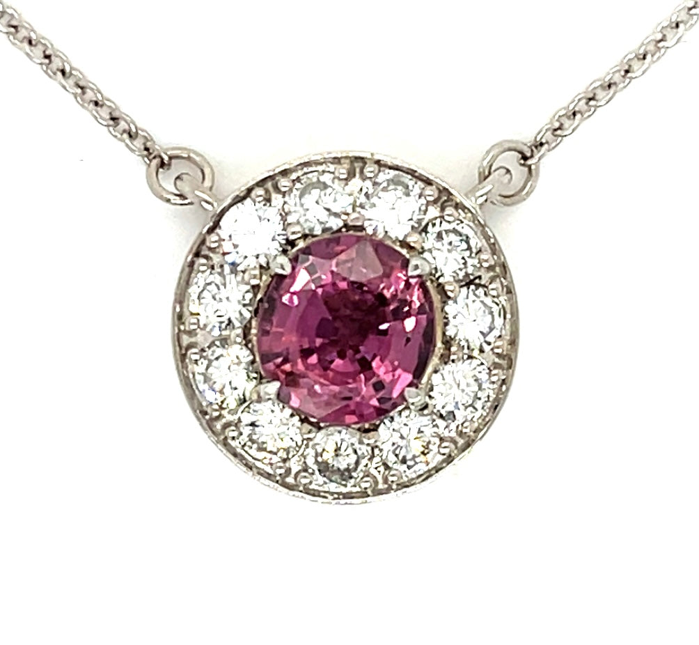 2.15ct Pink Spinel & 1.44ctw Diamond 14KW 7.00gr Pendant Length 16