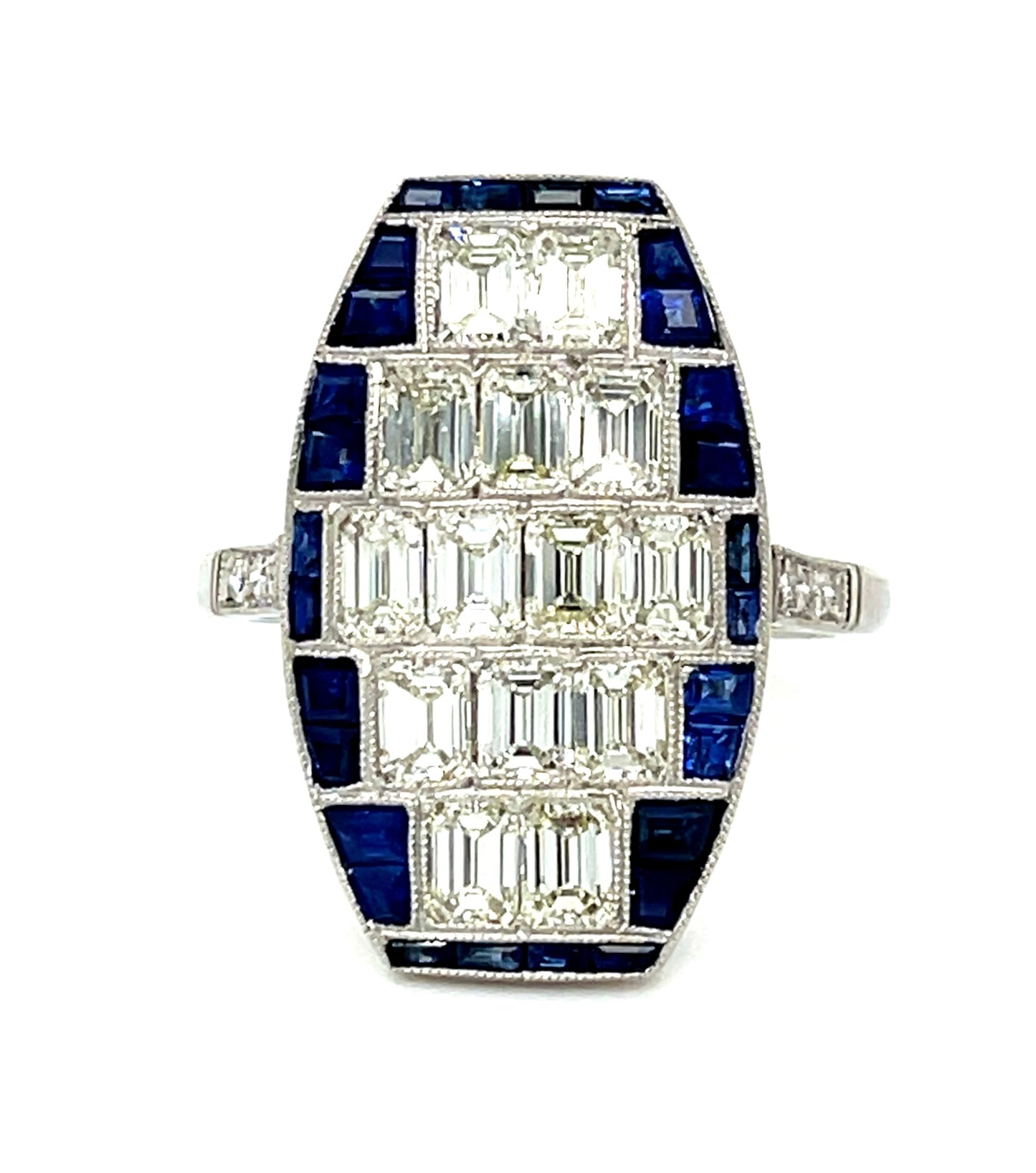 1.68ct Diamond & 1.26ctw Sapphire PT 7.35gr Ring Handmade .10ct Sd Size 7