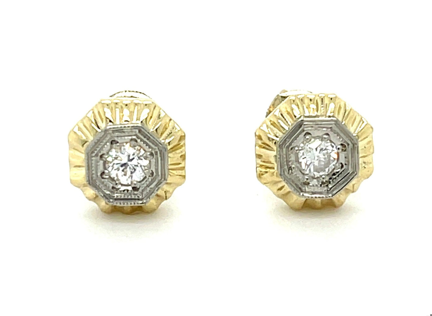 .20ct Round Brilliant Diamonds 14KY Two Tone Gold Vintage Style Earrings