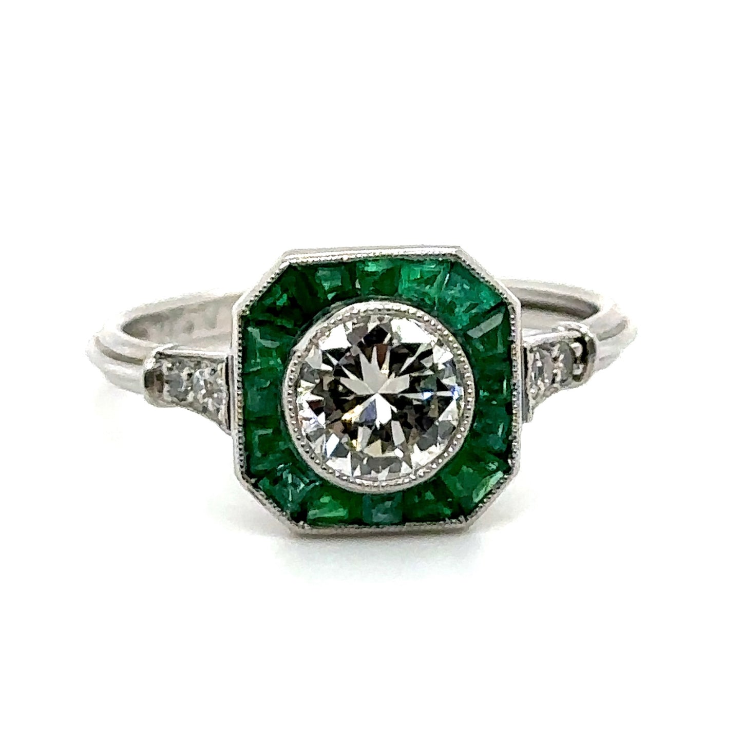 0.74ct Diamond & 0.80ctw Emerald PT 3.80gr Ring Handmade Sd-.18ct Size 7.25