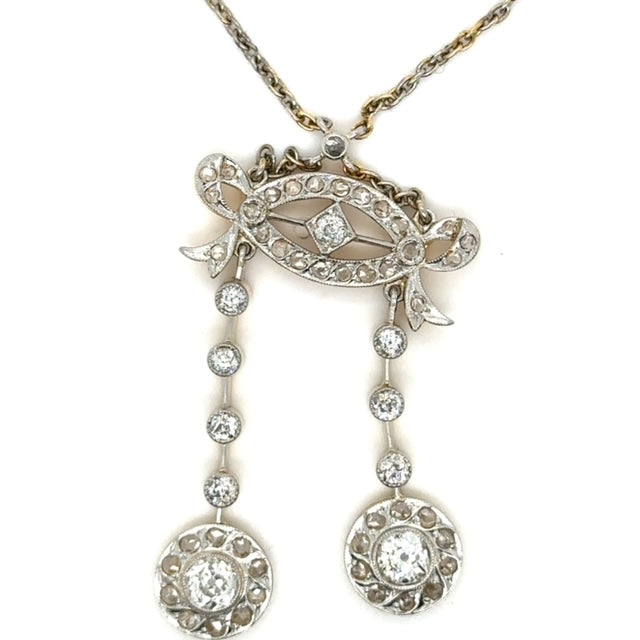 0.80ct Diamond PT 11.00gr Edwardian Necklace Sd-2.20ct Length 17