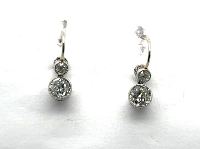 1.31ct Diamond European Cut PT/18K 3.30gr Earrings Sd-.30ct Length 3/4''