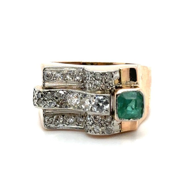 0.34ct Emerald Ring Handmade 18k. Sd-.70cts. 7.60 Grams Size 6.75