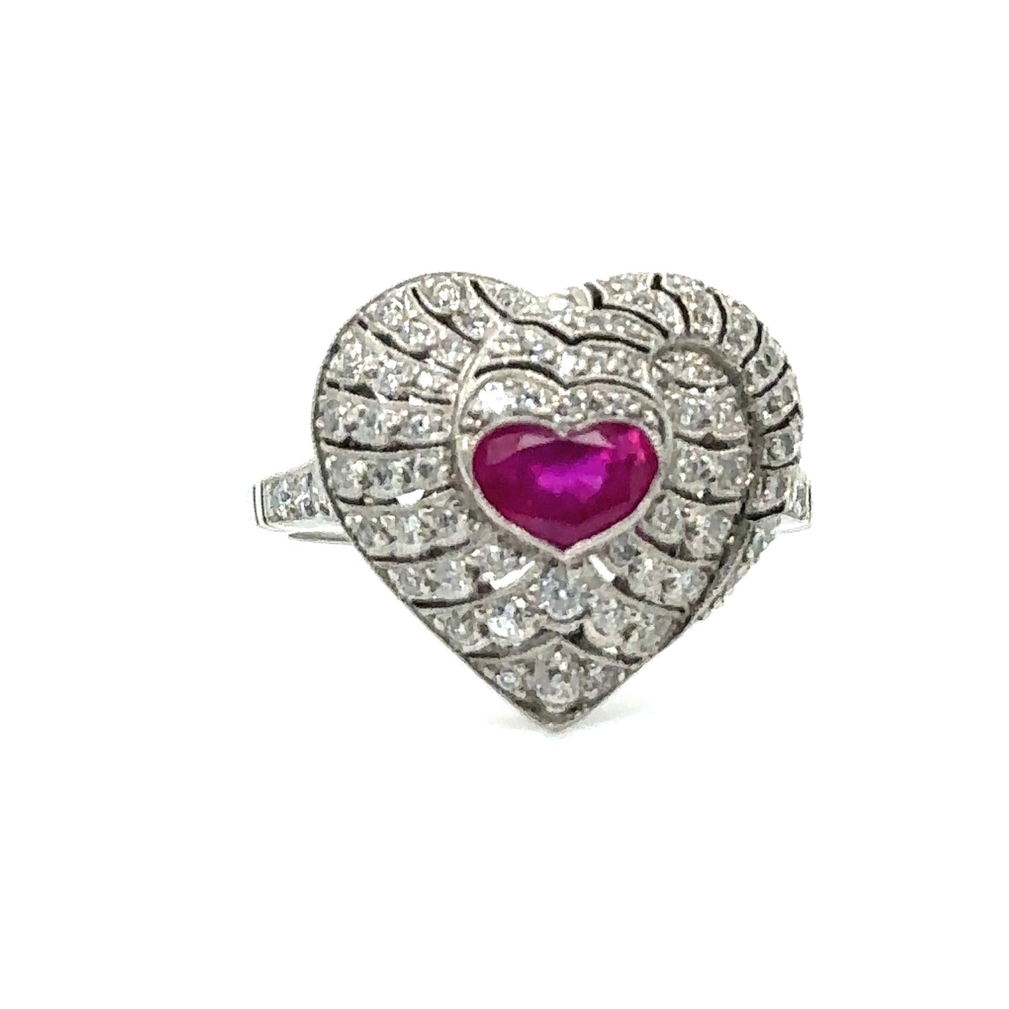 0.85ct Ruby & 1.10ctw Diamond PT 6.80gr Ring Handmade Size 7.5