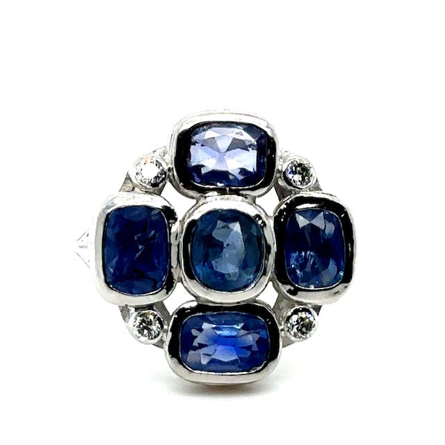 4.06ct Sapphire & 0.20ctw Diamond 14KW 6.87gr Ring Handmade Size 7.25