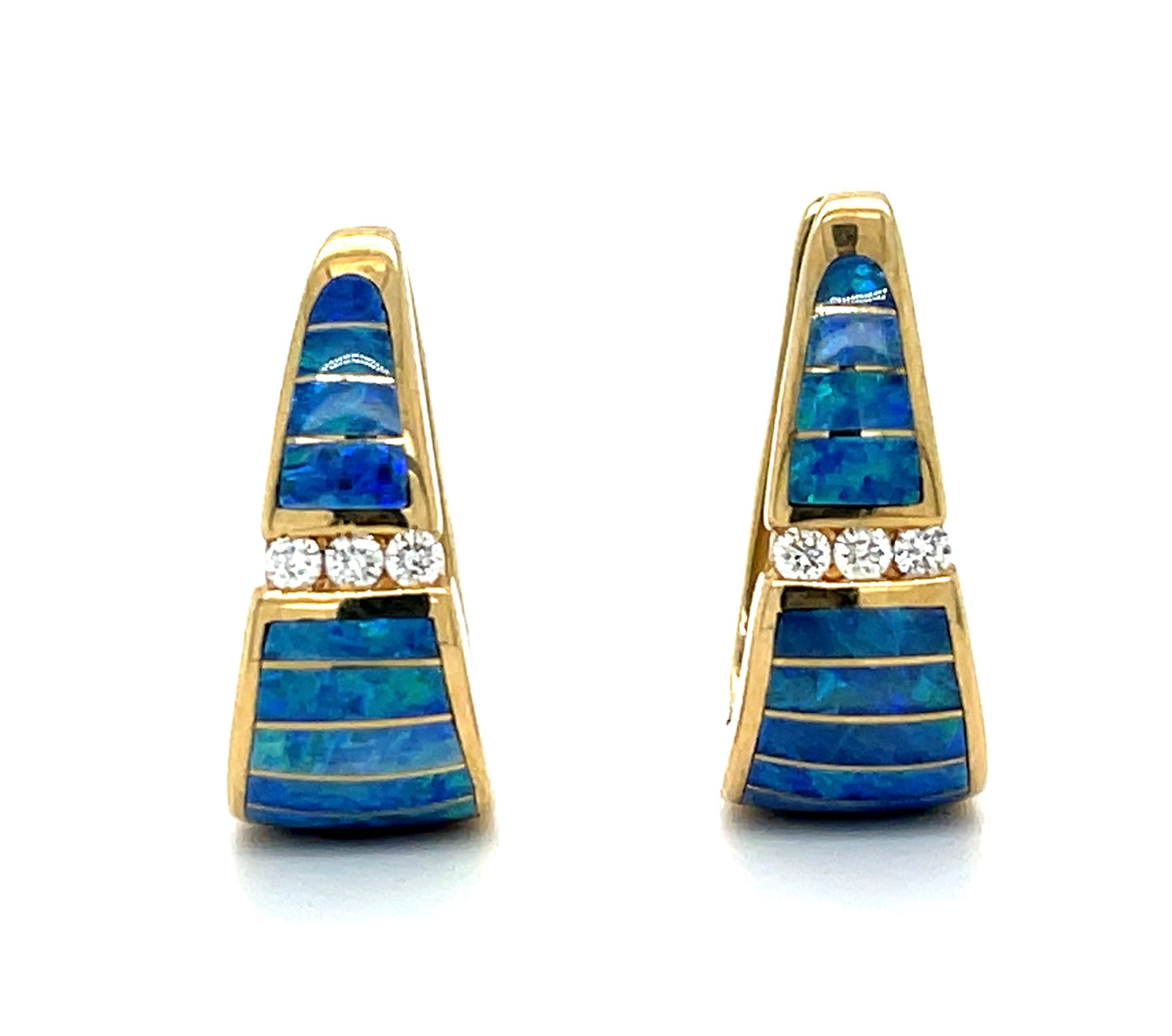 2.70ct Inlaid Opal & 0.09ctw Diamond 14KY 6.14gr Earrings Designer Kabana