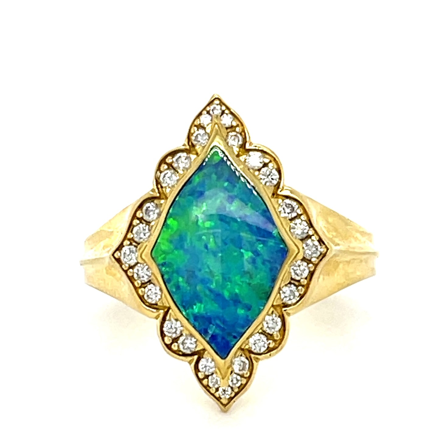 2.60ct Inlaid Opal & 0.23ctw Diamond 18KY 10.30gr Ring Size 8