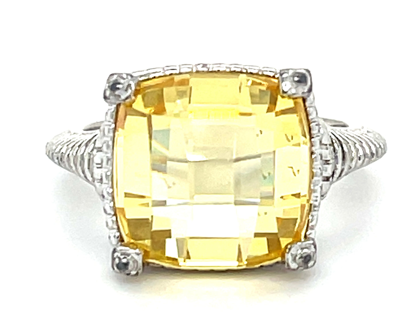 Estate Silver 7.37gr Ring Yellow Stone Judith Ripka Size 7.25