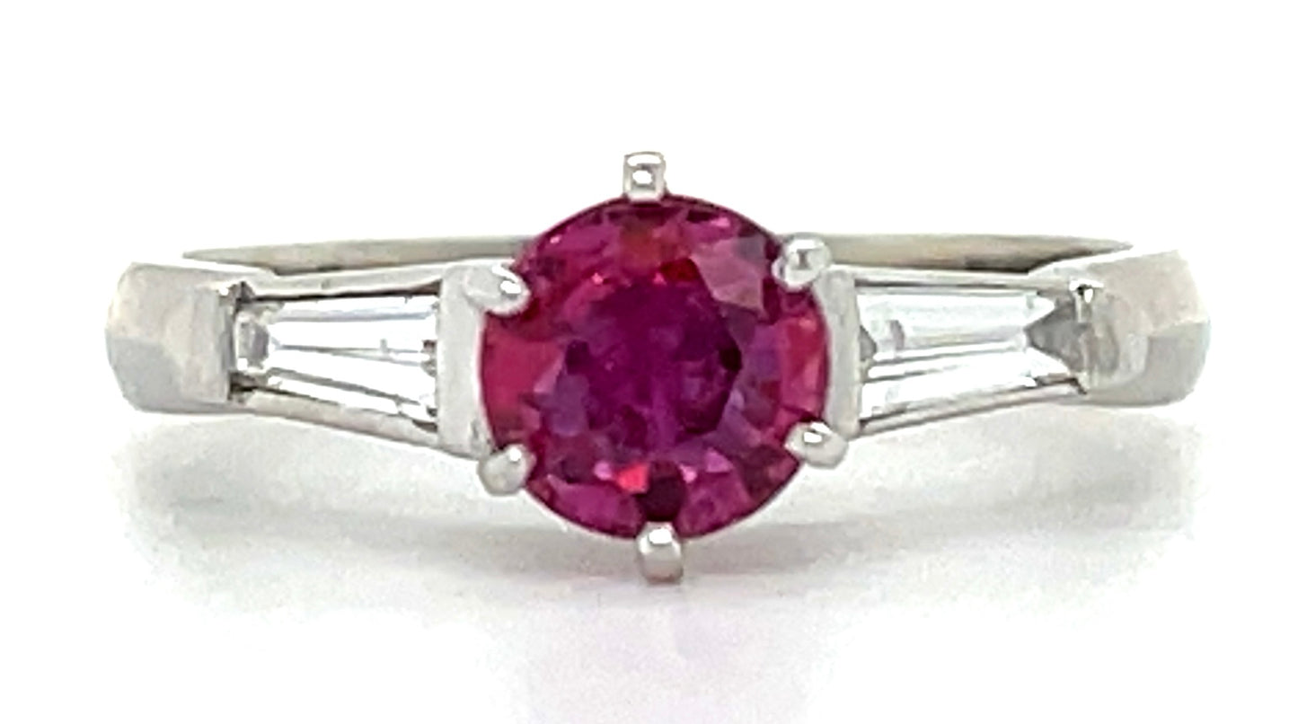 Estate 0.84ct Ruby & 0.30ctw Diamond PT 4.66gr Ring Circa 1970s Size 6.50
