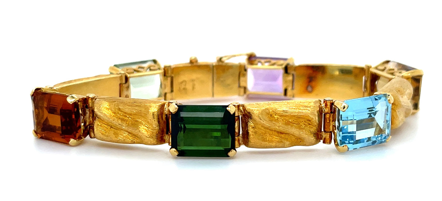 36ct Semi-precious Gemstones 18KY 30.58gr Bracelet Circa 1960s