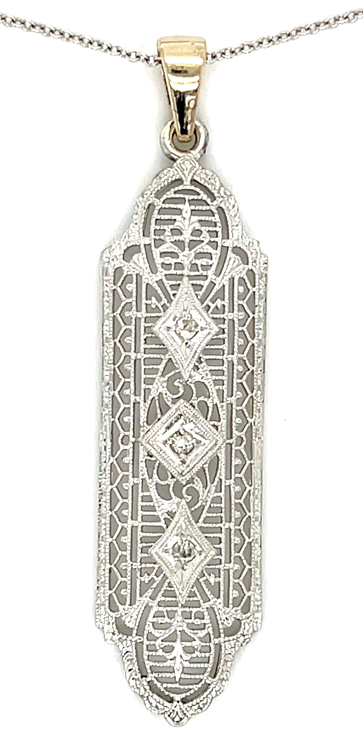 .06ct Diamond 14KY 2.64gr Art Deco Pendant Circa 1930s