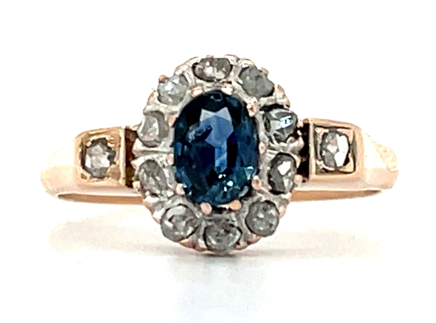 Victorian .35ct Sapphire & .45ct Diamond 14KY Ring (Antique 1870s)