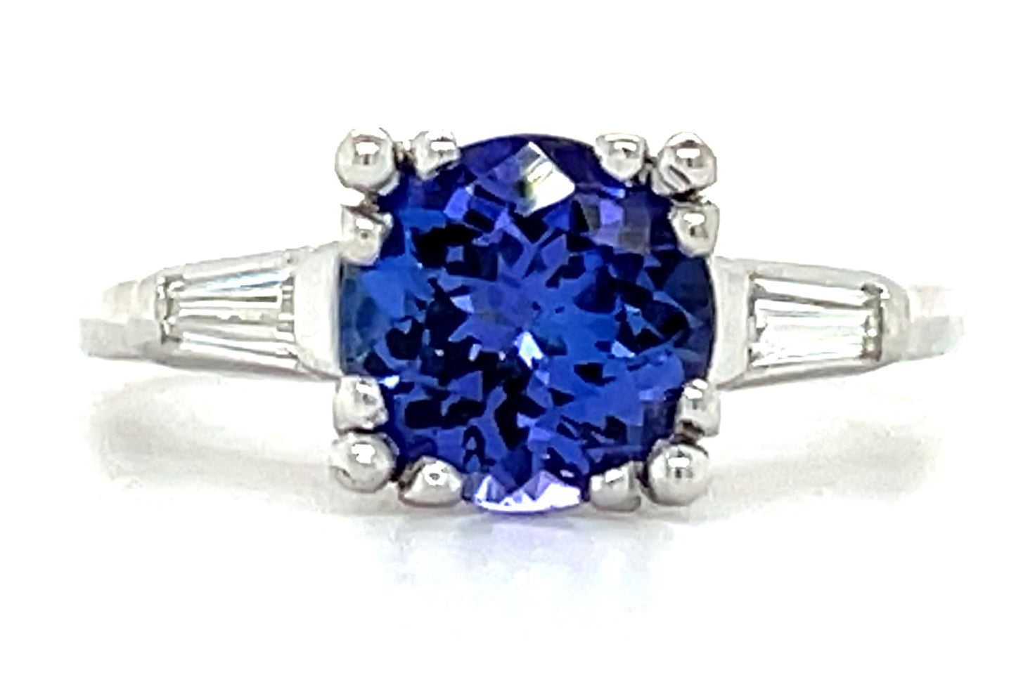 Estate  Tanzanite &  Diamond PT  5.39gr Ring Circa 1970s Size 7.25