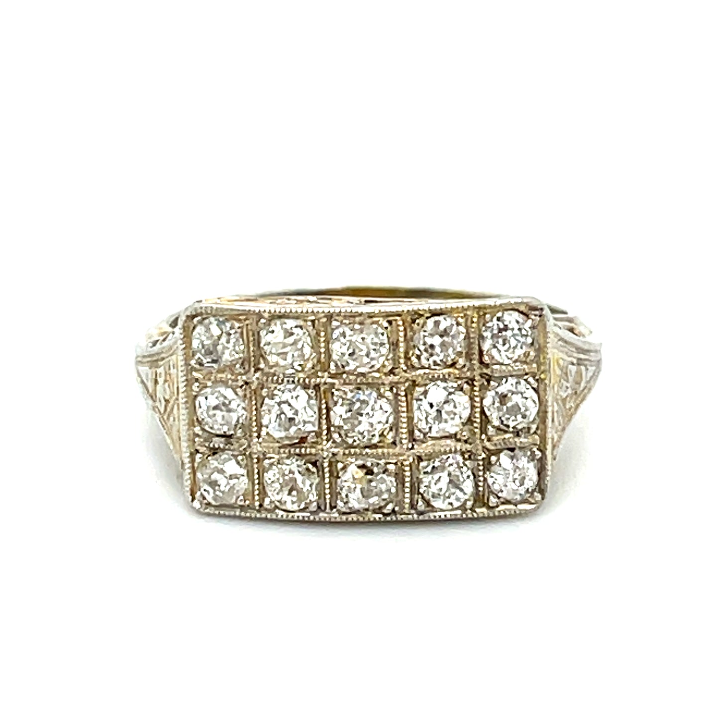 Estate 0.60ct Diamond 18KW 2.53gr Art Deco Ring Circa 1930s Size 5.25