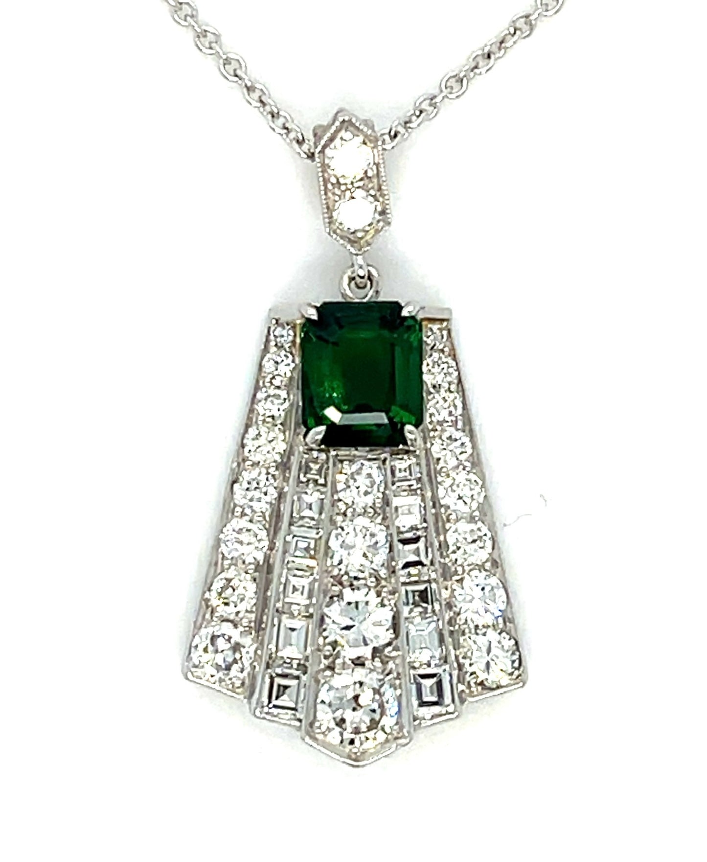 Art Deco 1.27ct Tsavorite Garnet & 2.15ctw Diamond PT Pendant Circa 1920s