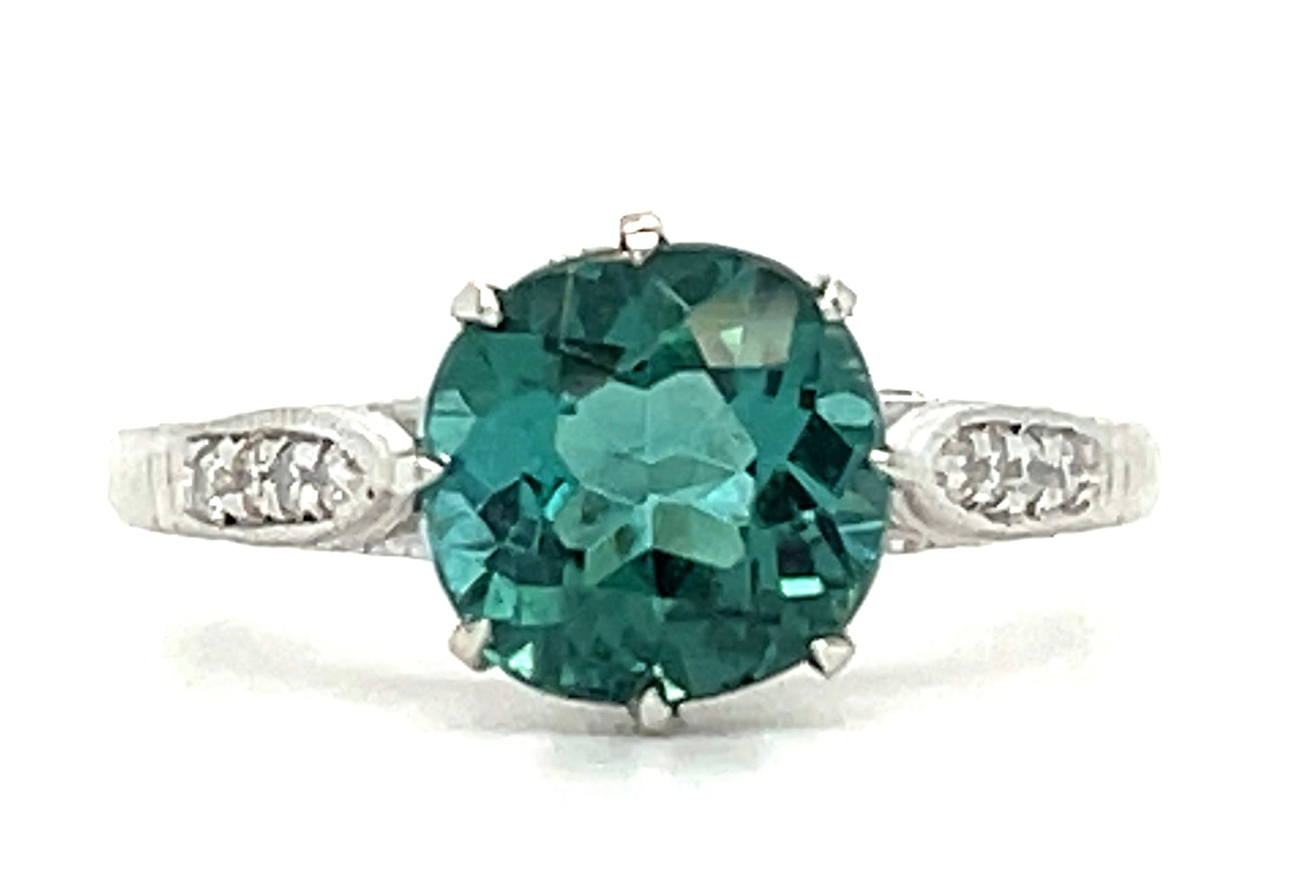 1.54ct Green-blue Tourmaline & 0.40ctw Diamond PT 3.94gr Ring Size 6.50
