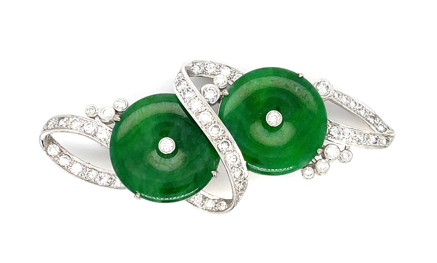Estate 8.00ct A Jade & 2.10ctw Diamond 18KW 16.80gr Brooch Circa 1960s Gia 22