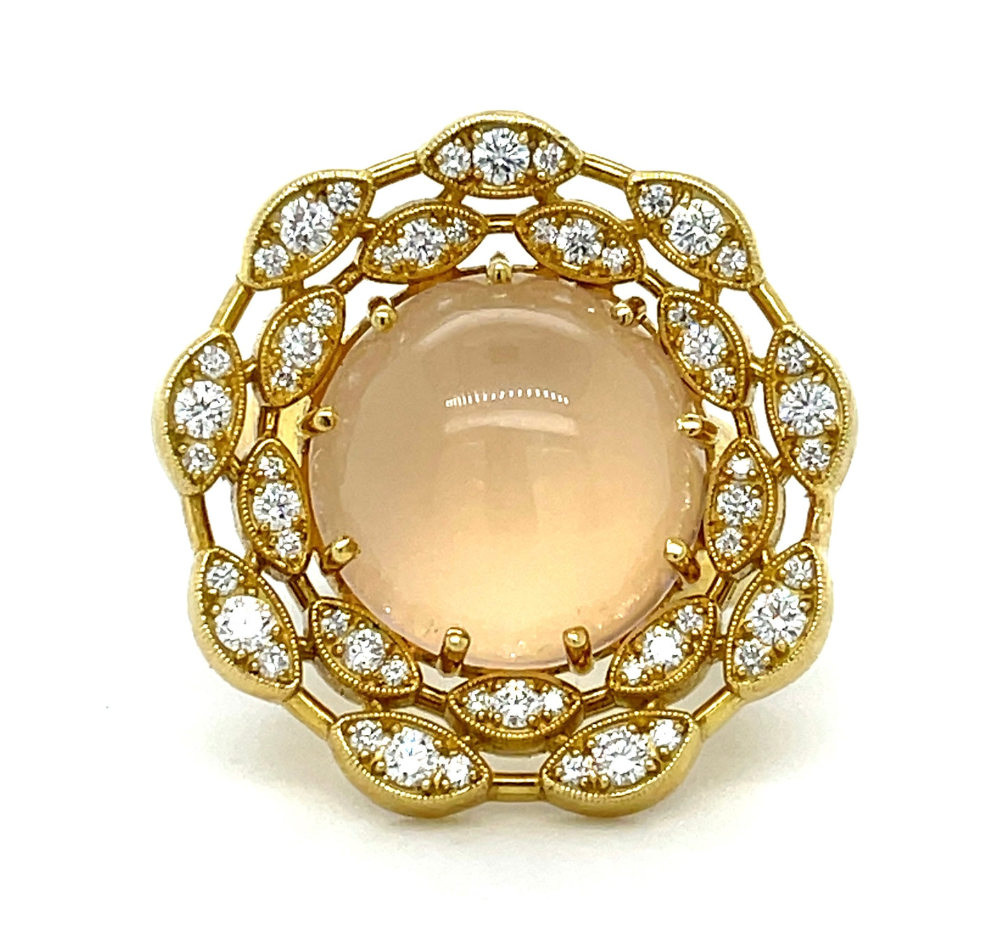 1.36ct Diamond & 10.00ctw Quartz 18KY 17.40gr Ring Size 6.50