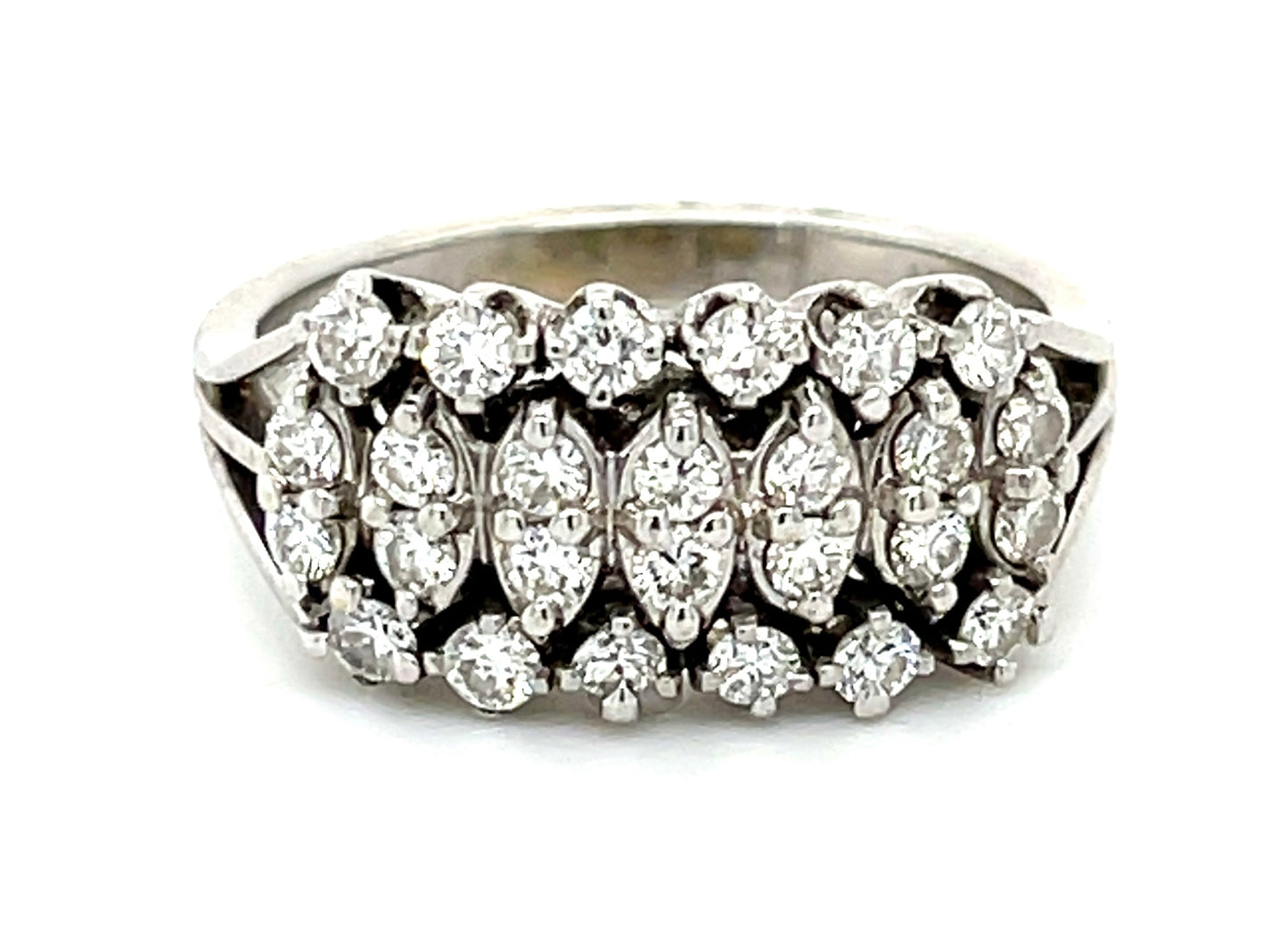 0.94ct Diamond 18KW 4.81gr Band Circa 1960s Size 6.75