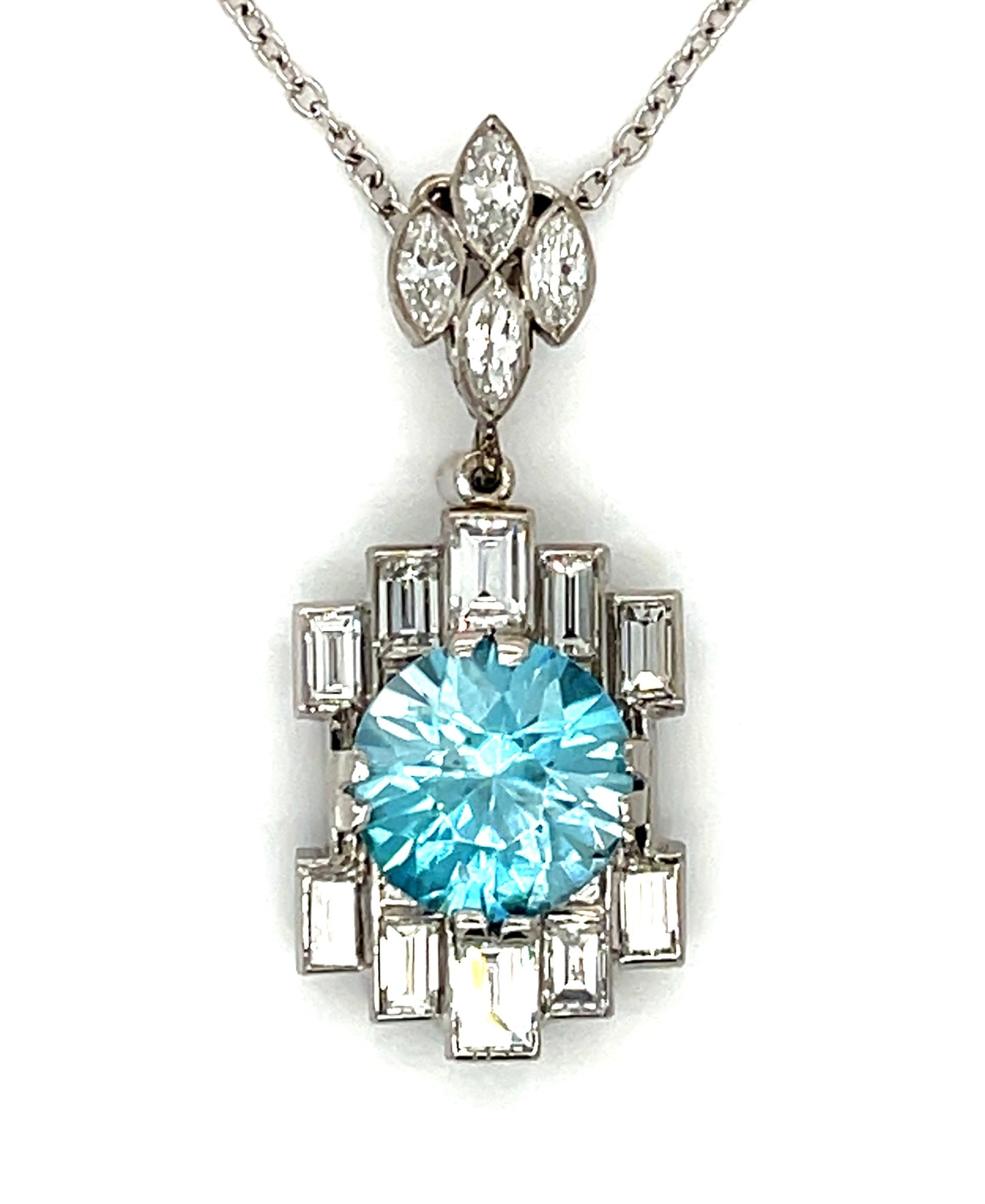 Art Deco 4.10ct Blue Zircon 1.56ct Diamond PT 6.70gr Pendant Circa 1930s