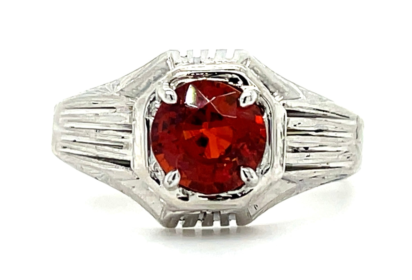 1.79ct Spessartite Garnet 18KW 6.83gr Art Deco Ring Mens Circa 1930s