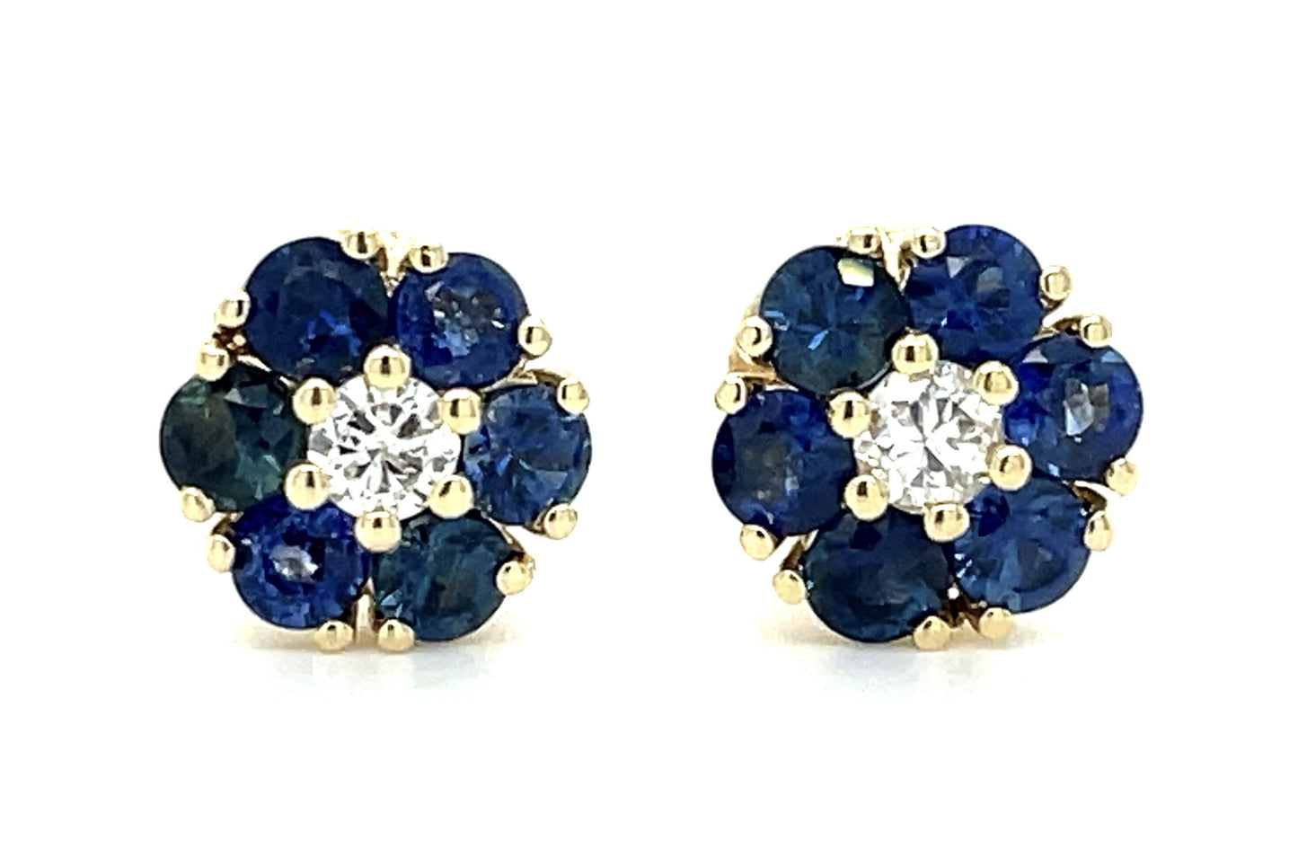 .24ct Diamond 2.10ct Sapphire 14KY Stud Earrings 3.26g