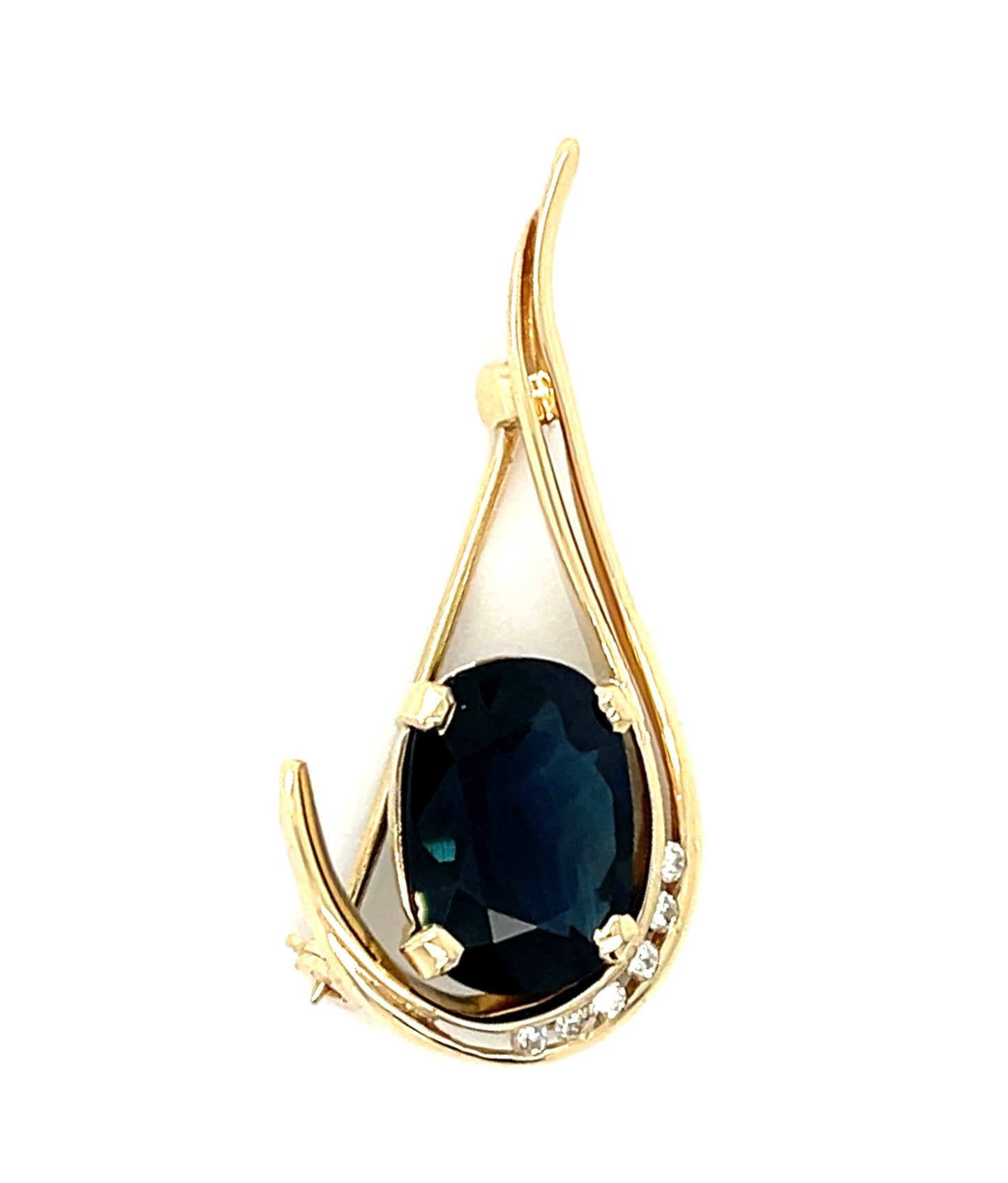 6.50ct Sapphire & 0.12ctw Diamond 14KY 4.12gr Brooch Circa 1970s