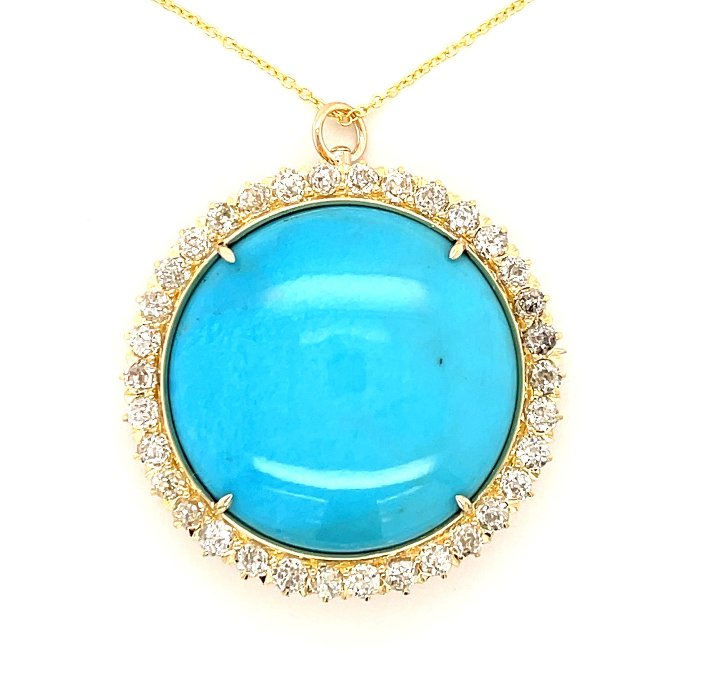 Victorian 52.80ct Turquoise & 4.00ctw Diamond 18KY Pndnt (c 1880s) 17.77gr