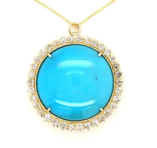 Victorian 52.80ct Turquoise & 4.00ctw Diamond 18KY Pndnt (c 1880s) 17.77gr