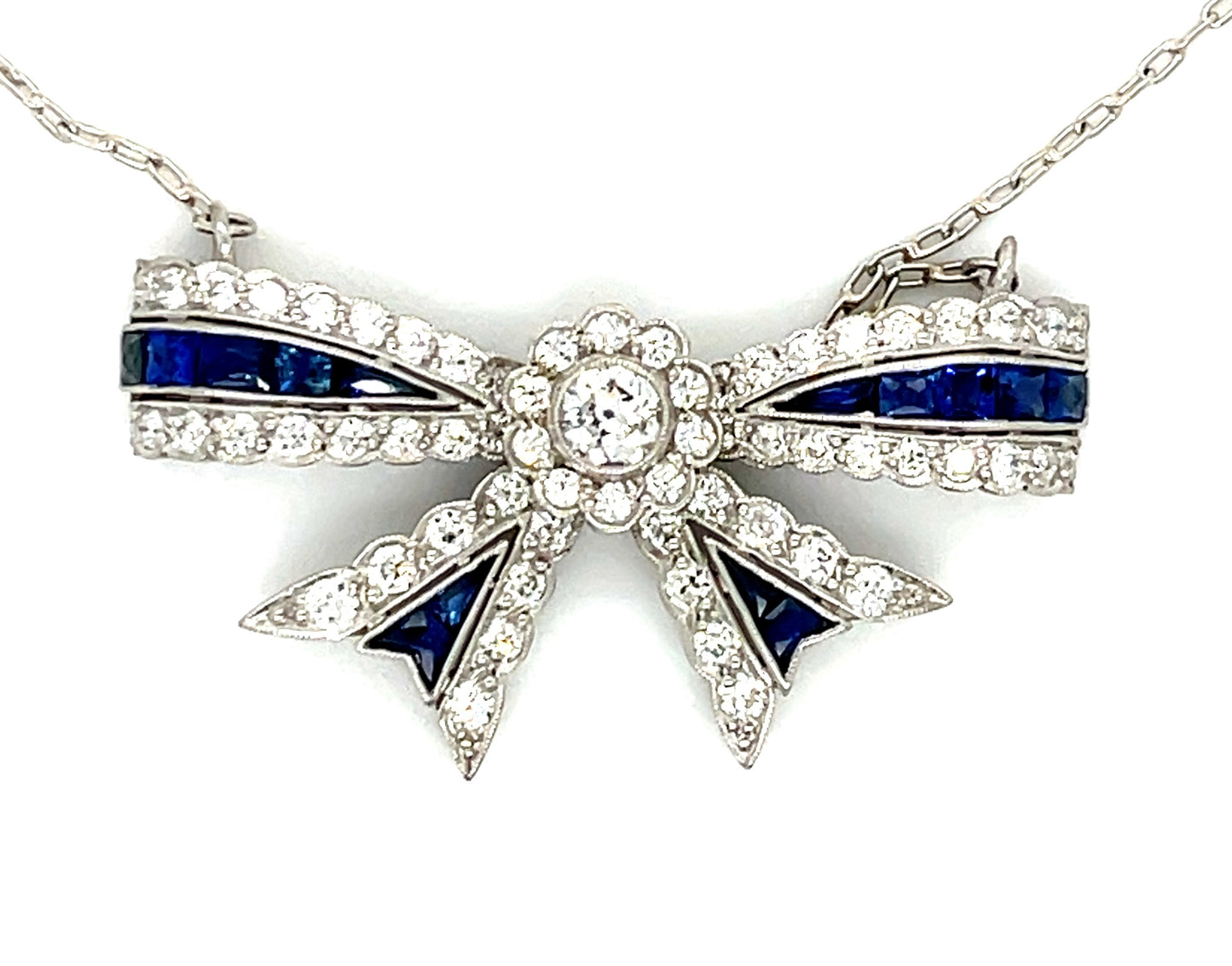 0.20ct Diamond & 0.70ctw Sapphire PT 7.87gr Pendant 1ct (62 Sd) Length 19