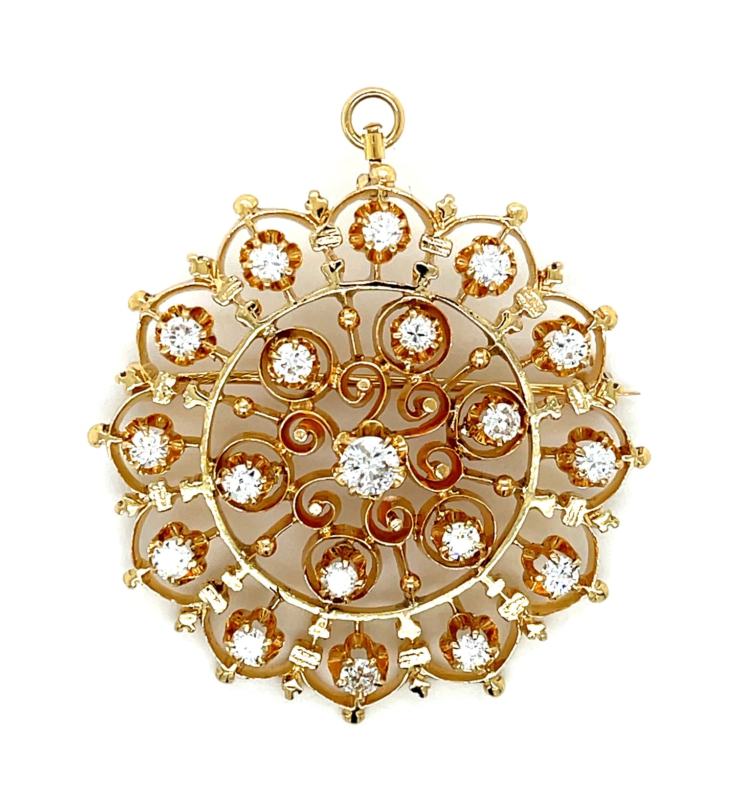 2.00ct Diamond 14KY 12.76gr Pendant/brooch Circa 1970s Length 1.50