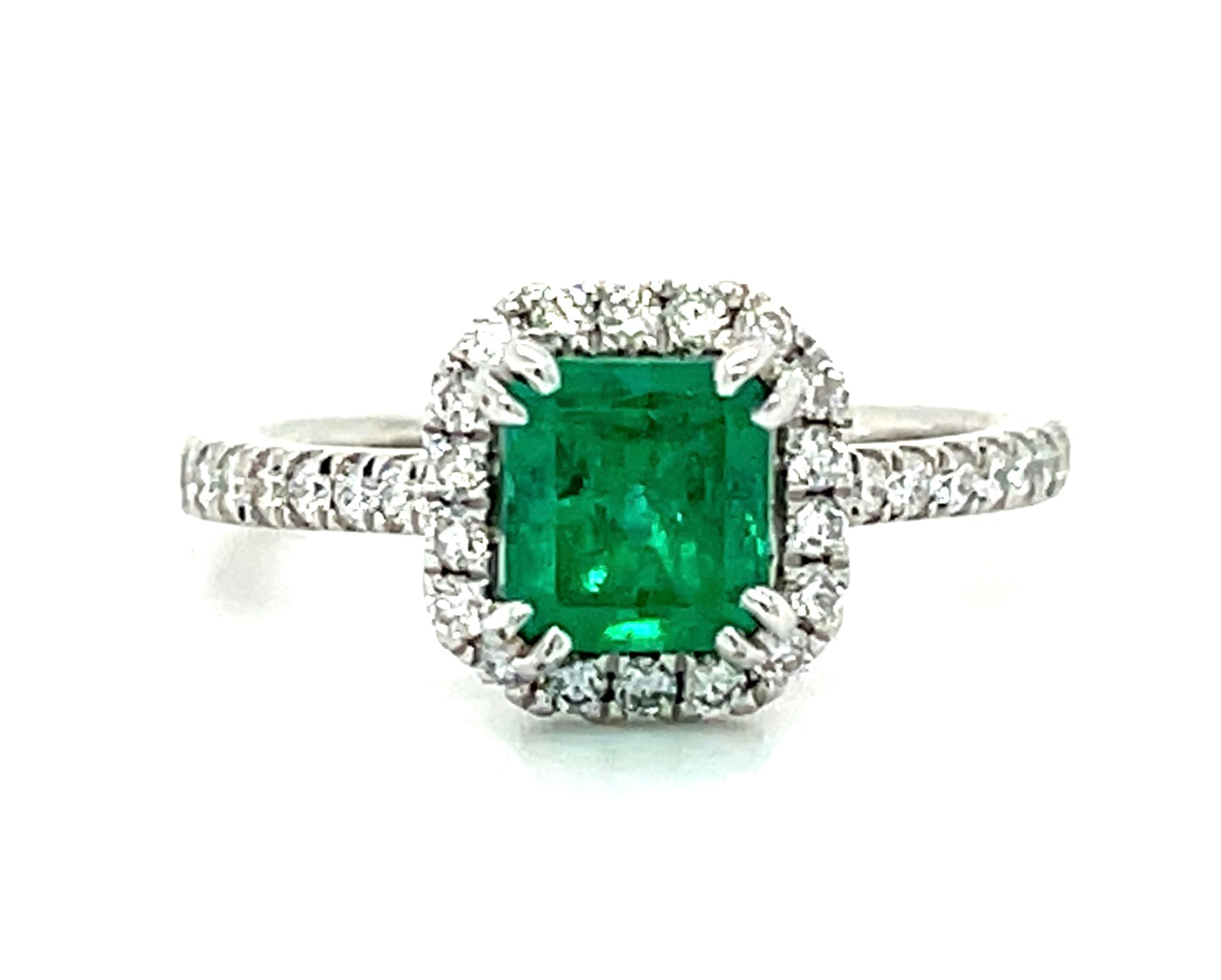 0.82ct Emerald & 0.52ctw Diamond 14KW 2.60gr Ring Size 5.25