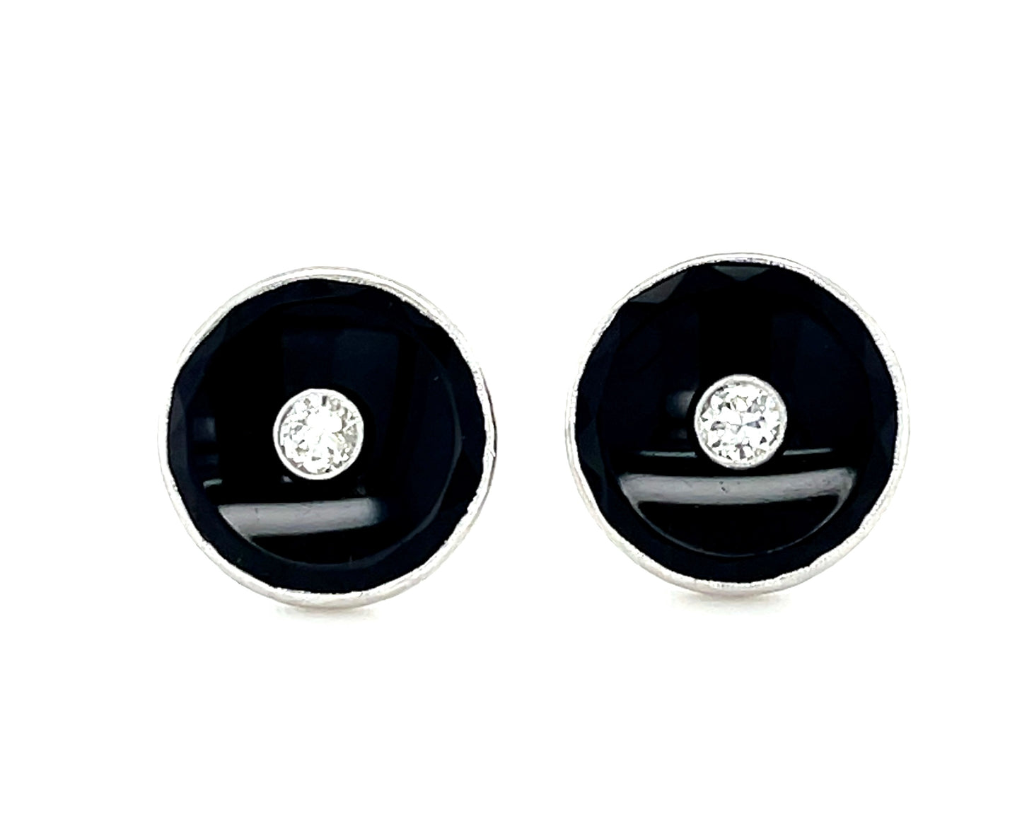 Art Deco 0.30ct Diamond & Onyx 14KW 3.10gr Earrings Circa 1930s