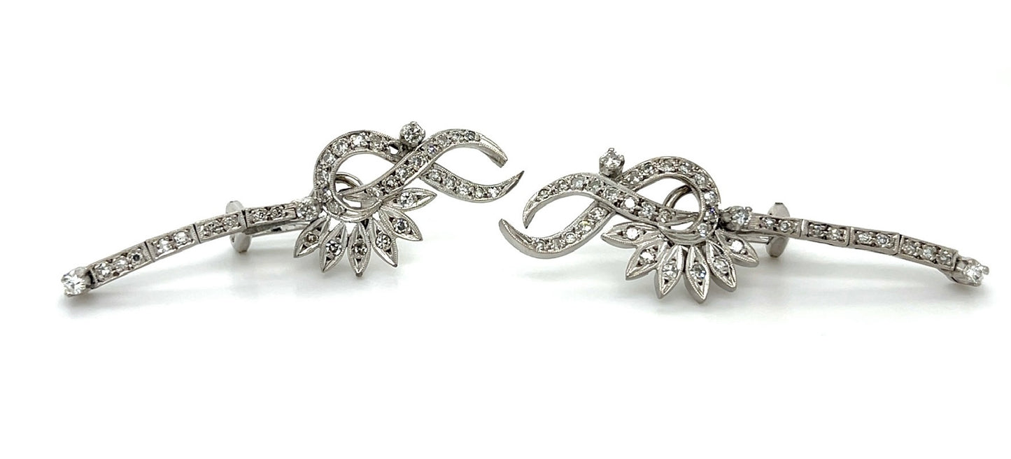 Estate 1.50ct Diamond Palladium 7.38gr Earrings Circa 1950s Length 1.75