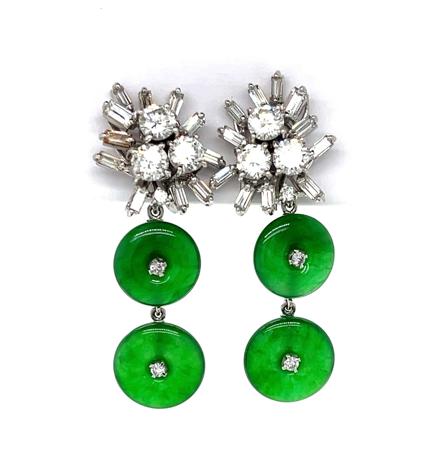 A Jade & 2.70ctw Diamond 18KW 9.14gr Earrings Circa 1960s Gia 6237273605