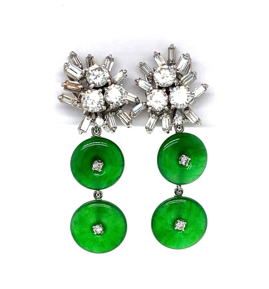 Bi-Disc Jadeite 18KW Drop Earrings