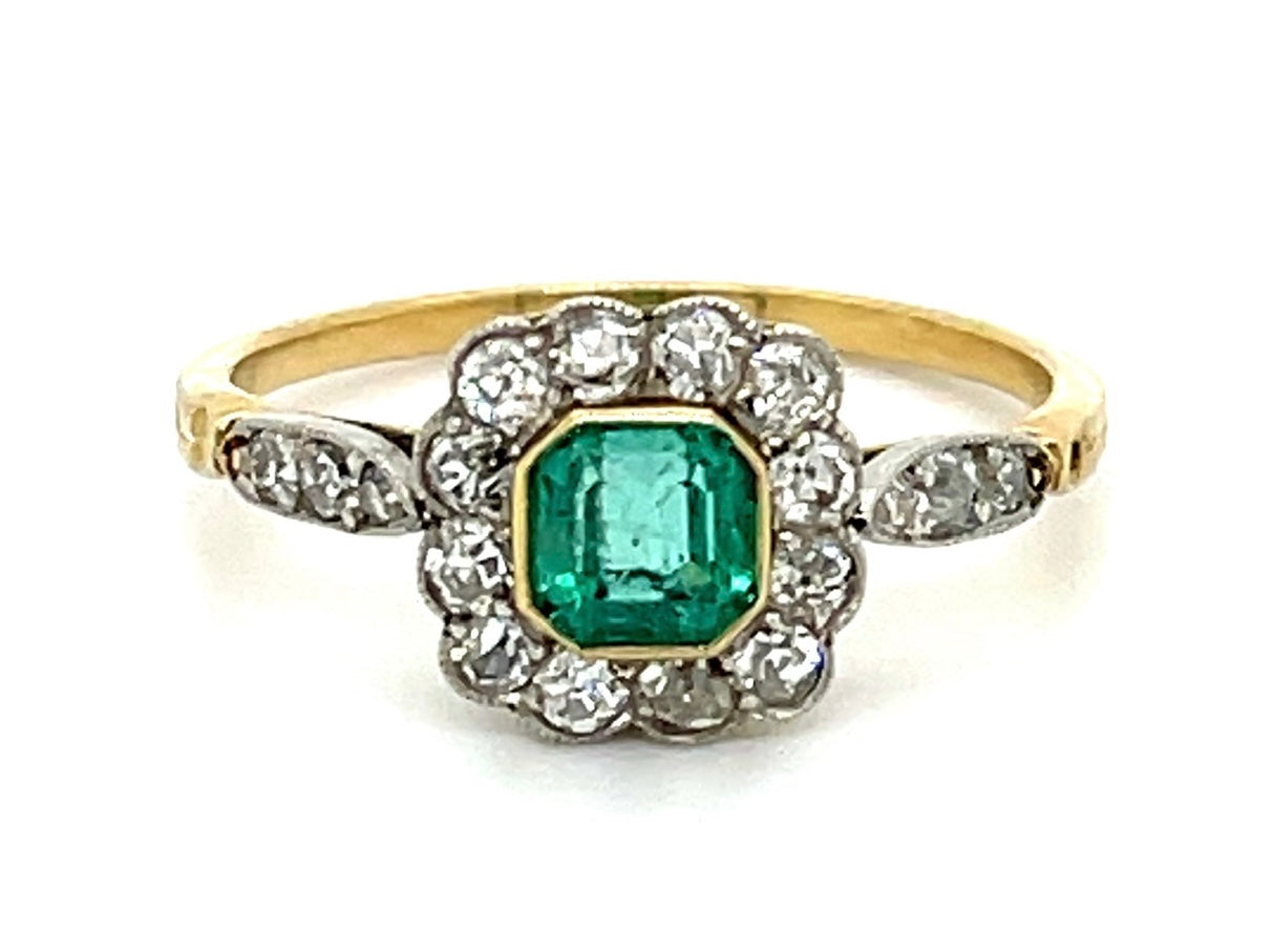 0.52ct Emerald & 0.70ctw Diamond PT/18K 2.33gr Ring Size 6.75
