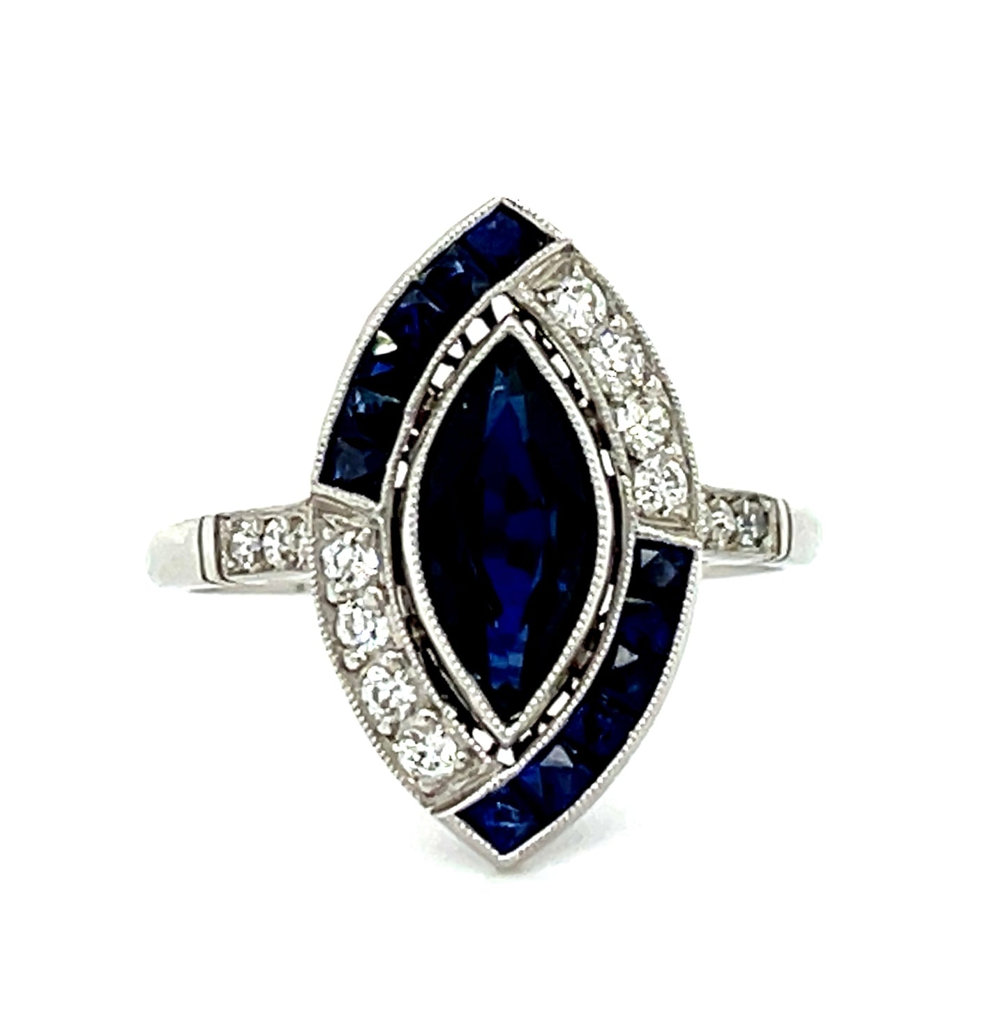 1.00ct Sapphire Marquise & 0.22ctw Diamond PT 3.99gr Ring .42ct Sap Size 6.50
