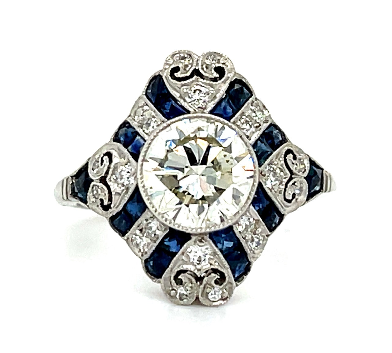 1.52ct Diamond & 1.20ctw Sapphire PT 4.51gr Ring .24ct Sd Size 5