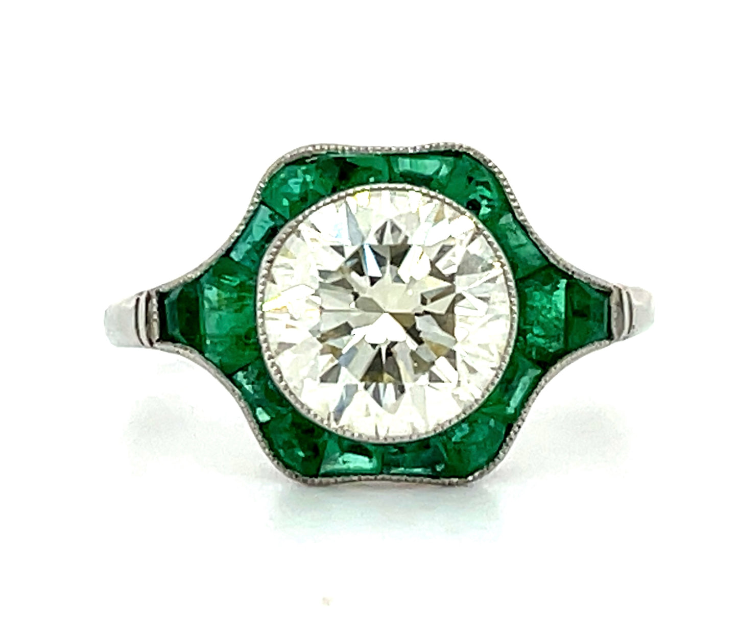 2.09ct Diamond & 1.44ctw Emerald PT 4.38gr Ring Handmade Size 6.75
