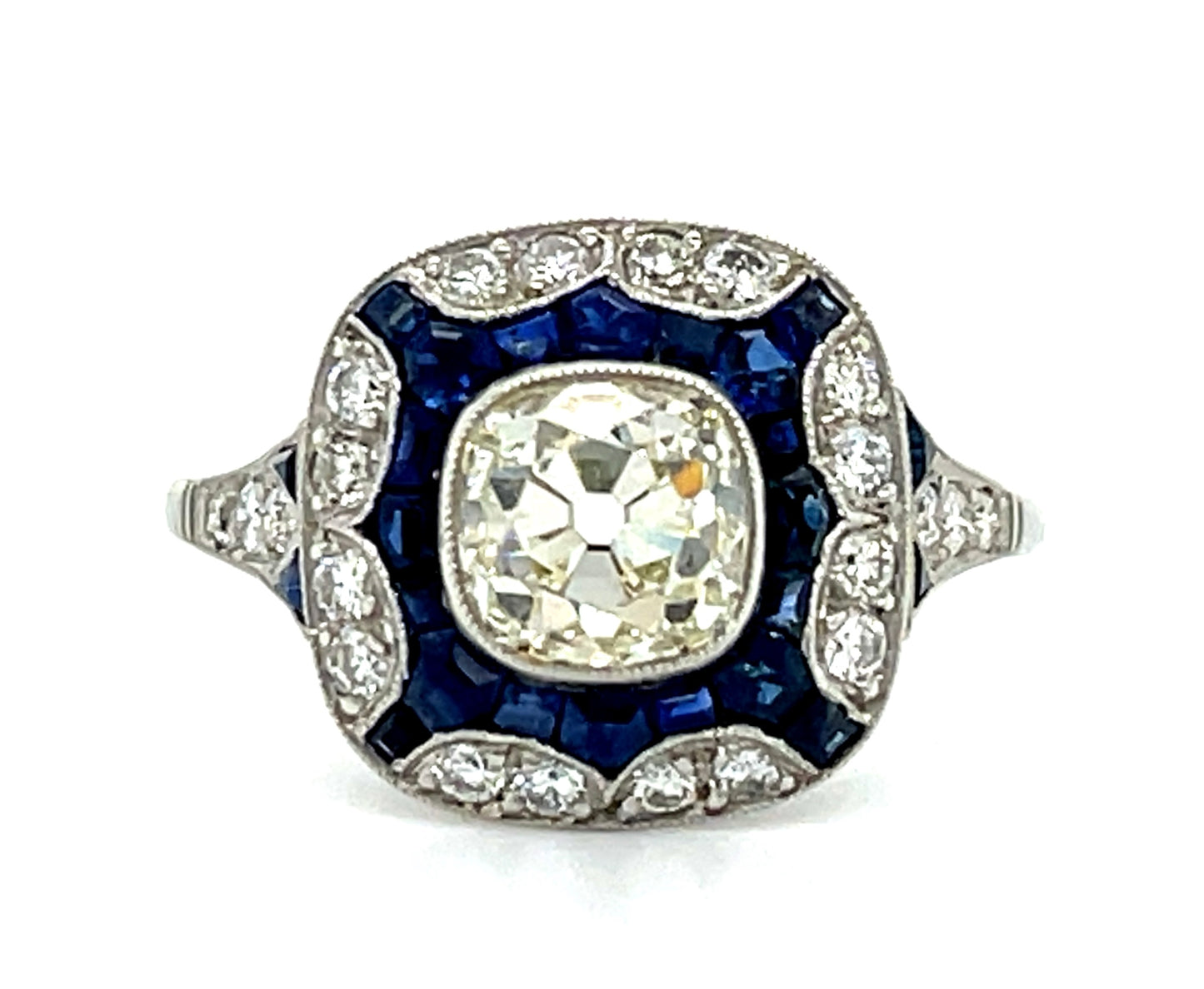 1.56ct Diamond Omc & 1.58ctw Sapphire PT 4.82gr Ring Handmade .44ct Sd Size 7