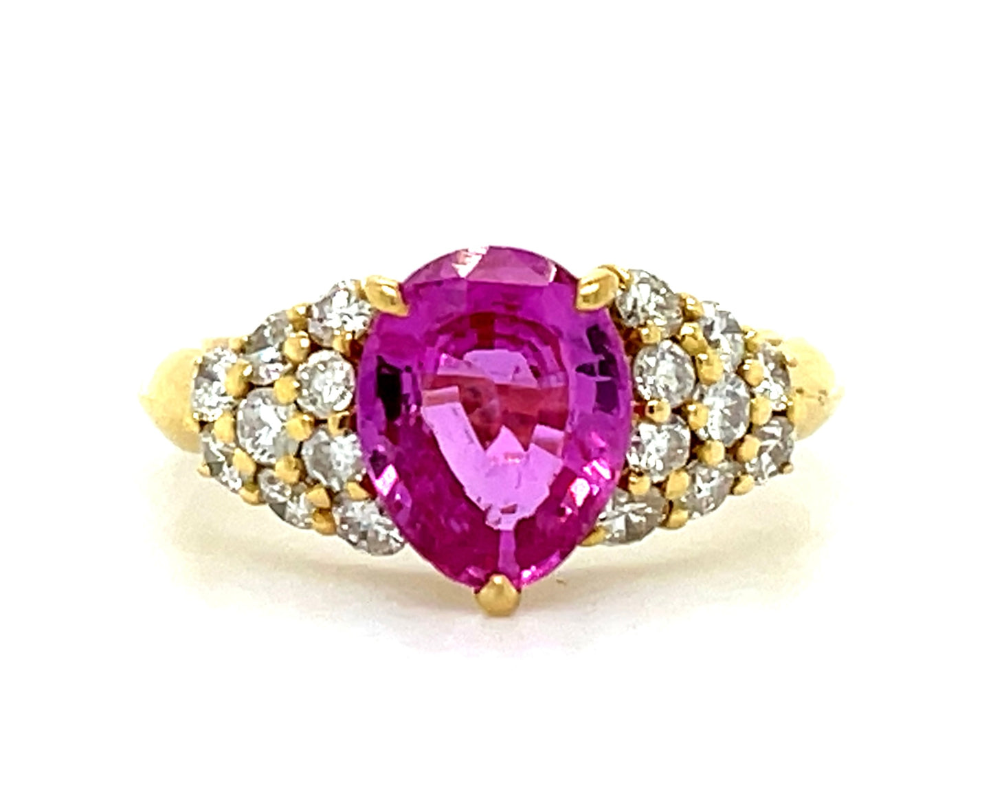 Estate 2.12ct Pink Sapphire & 0.66ctw Diamond 18KY 5.71gr Ring Size 6.75