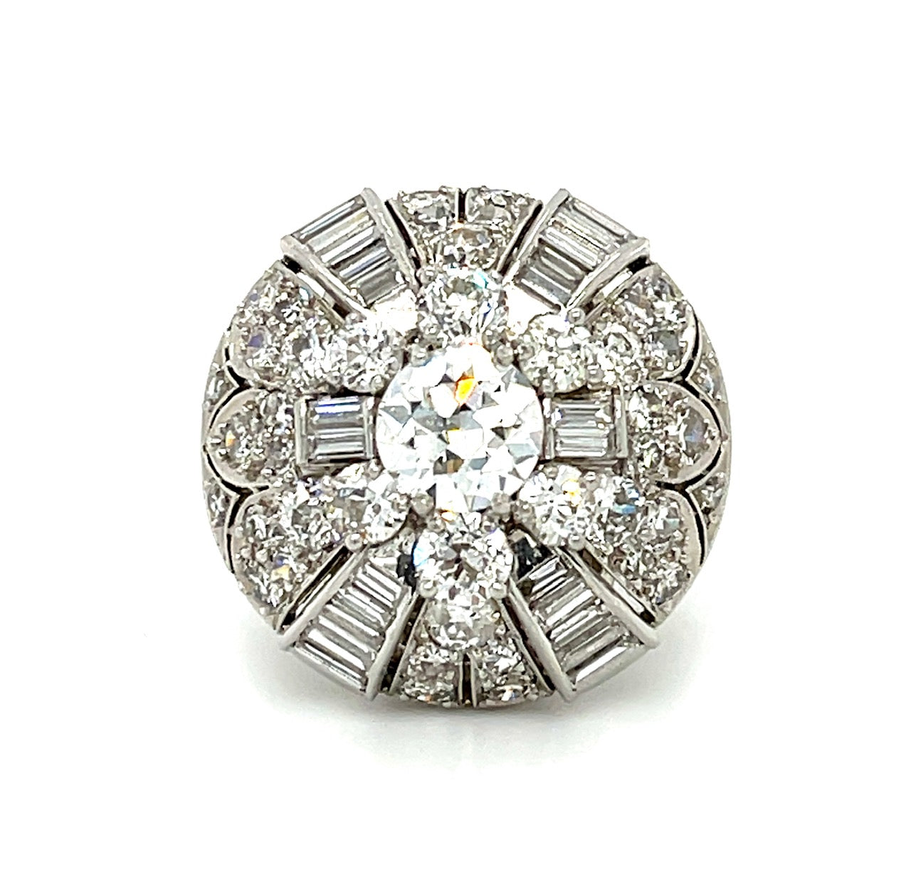 Art Deco 1.05ct Diamond PT 15.05gr Ring Circa 1930s Dome 4ct Sd Size 5