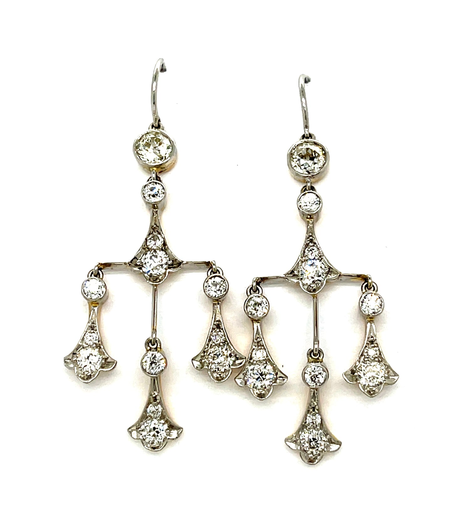 Edwardian 2.20ct Diamond PT/18K Earrings Circa 1910 With Belle Epoque Elements