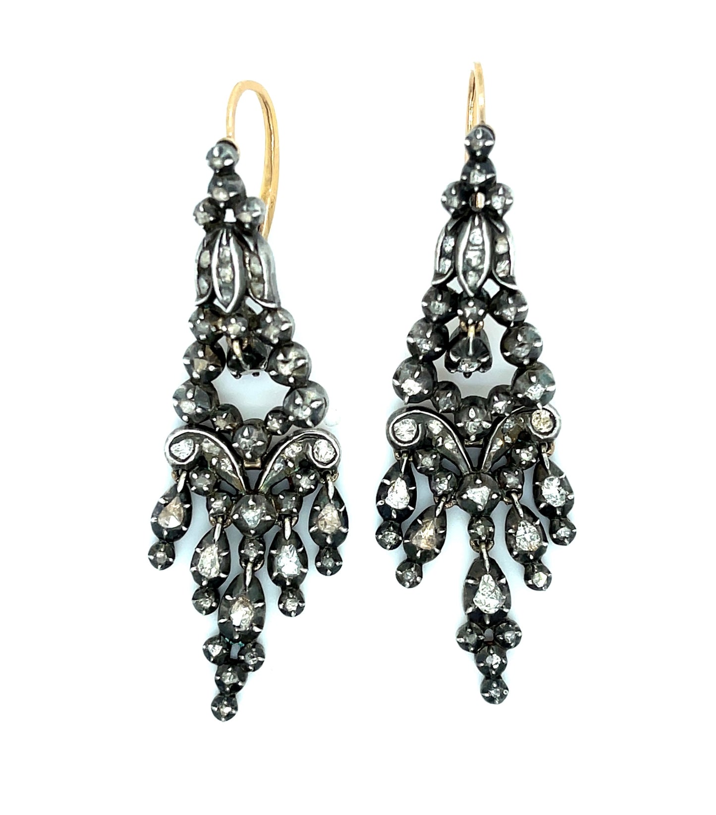 Georgian 2.30ct Diamond Silver & 14K 26.33gr Earrings Circa 1820s Approx