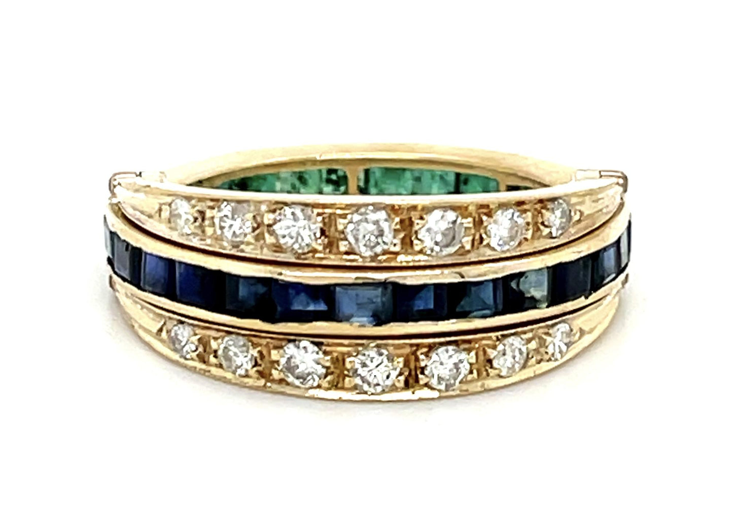 1.80ct Emerald 1.80ct Sapphire + Diamond 18KY Band 6.38g