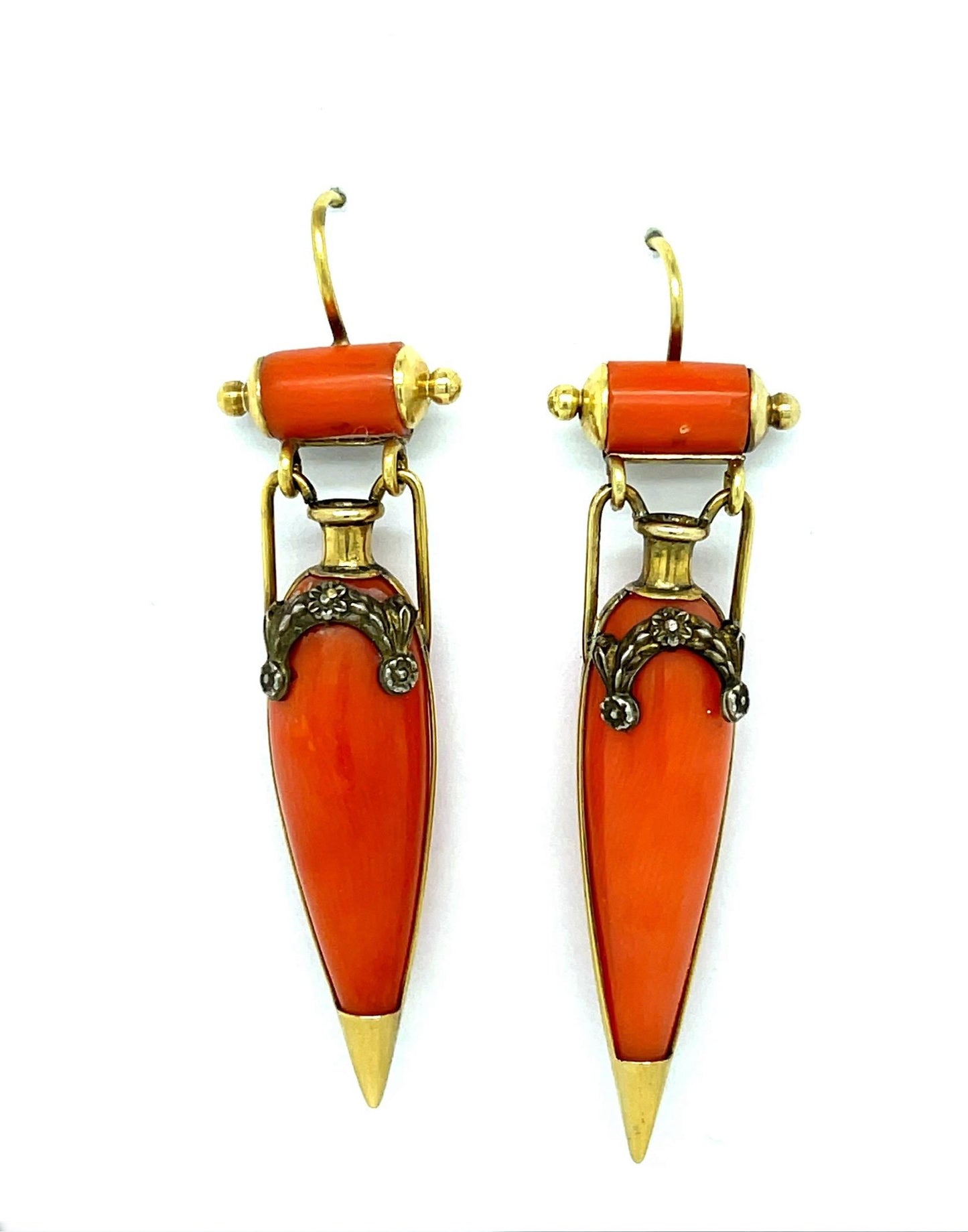 Victorian Coral 17.1KY Earrings (Antique 1900s) (44.52x14.11mm) Amphora Shape 2"