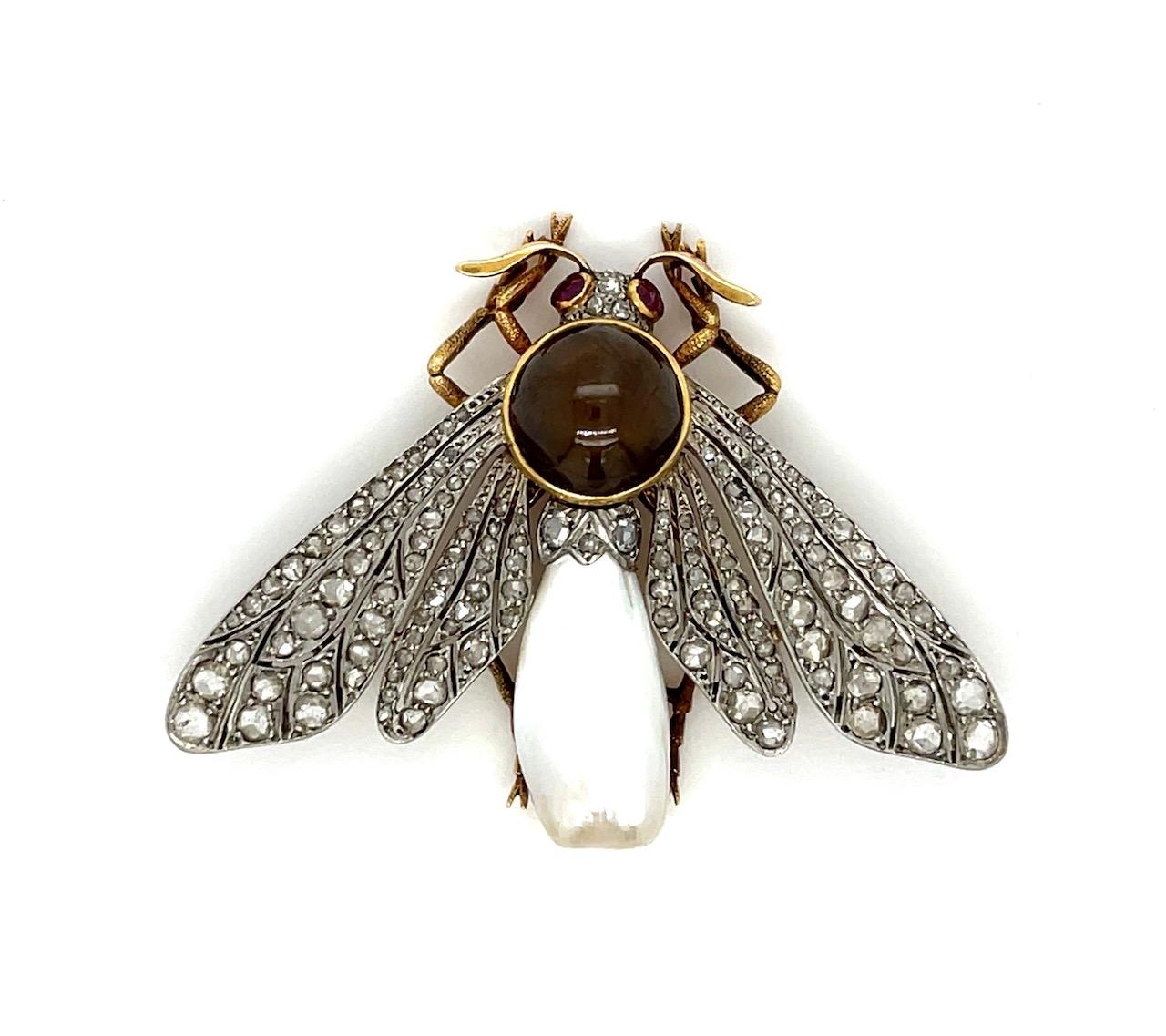 5.59ct Cats Eye & 1.00ctw Diamond PT/14K 13.35gr Edwardian Moth Pendant