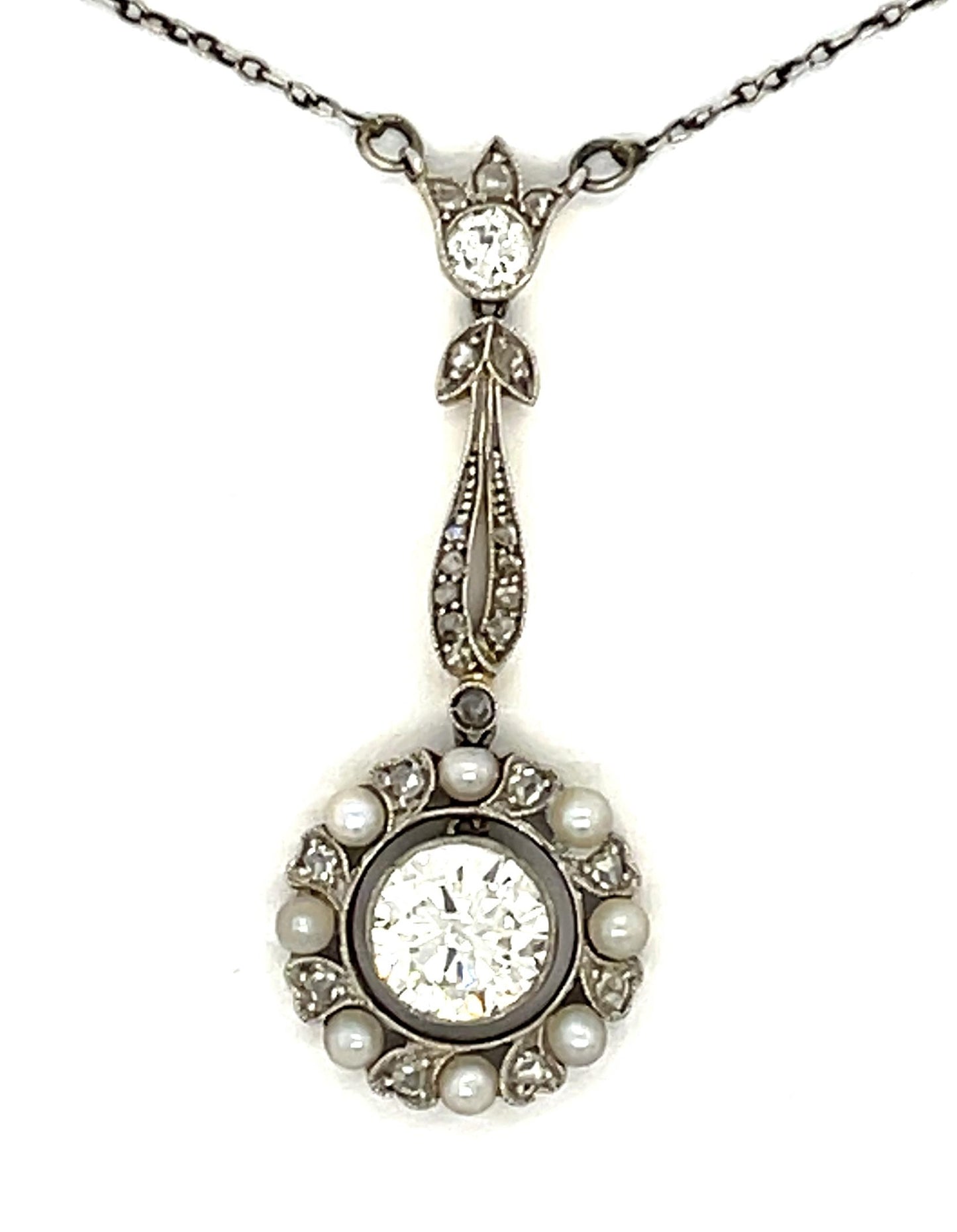 Estate 1.00ct Diamond & Pearl PT/18K 5.00gr Edwardian Pendant Circa 1900s .23